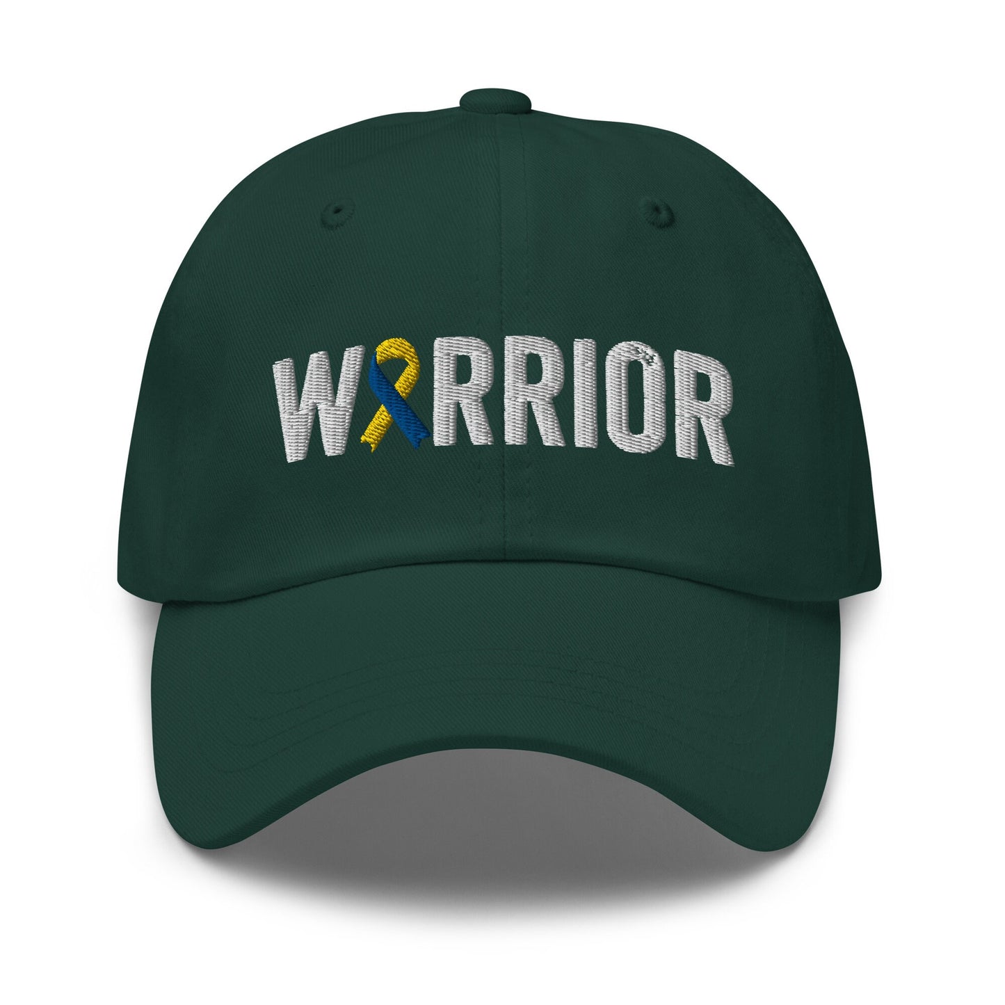 Down Syndrome Warrior Hat with Blue & Yellow Ribbon Color | Down Syndrome Awareness Baseball Cap